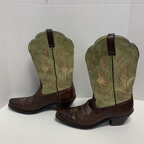 Ariat Women’s Cowboy Boots 9B Green Uppers Brown Leather - Picture 3 of 12